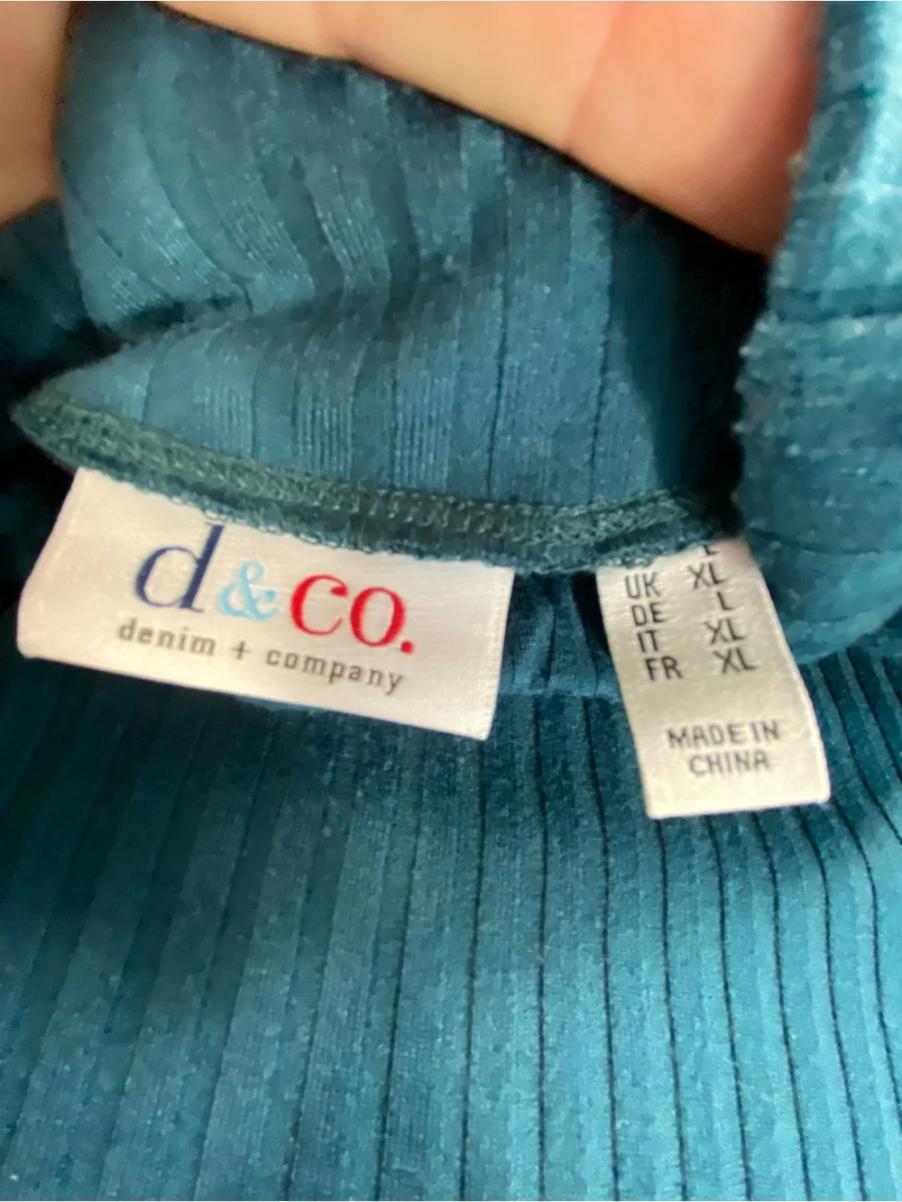 D & Co Teal Green Ribbed Women’s Ladies XL Top Sweater